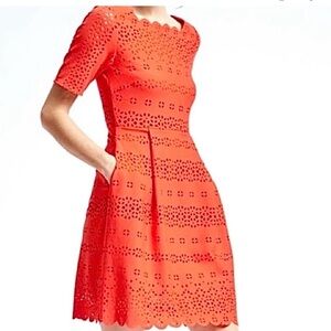 Banana Republic Orange Laser Cut Fit & Flare Dress Size 8